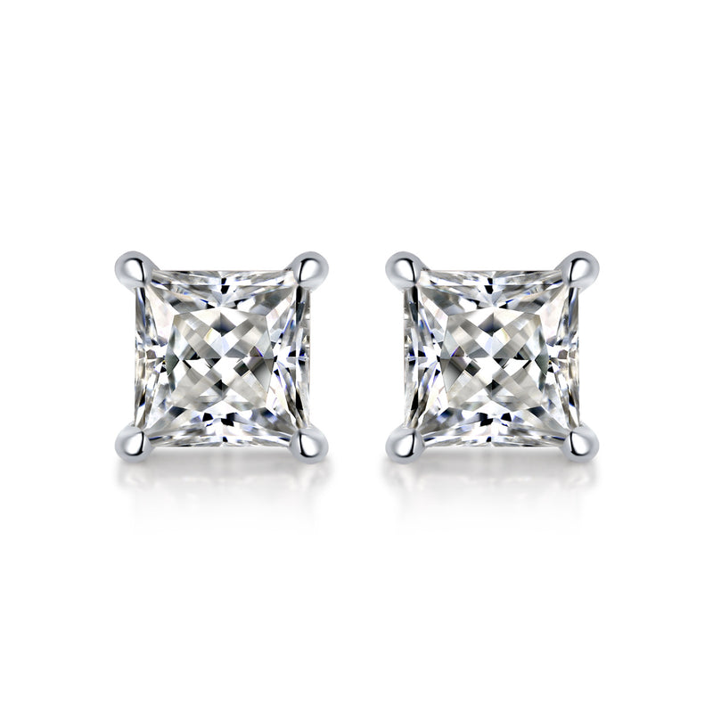5mm Princess Cut VVS Moissanite Square Stud Earrings 925 Silver