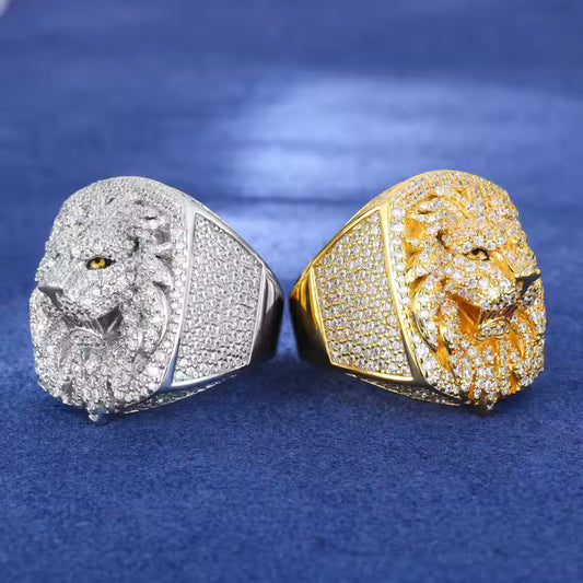 VVS Moissanite Iced Out 925 Silver Lion Head Ring