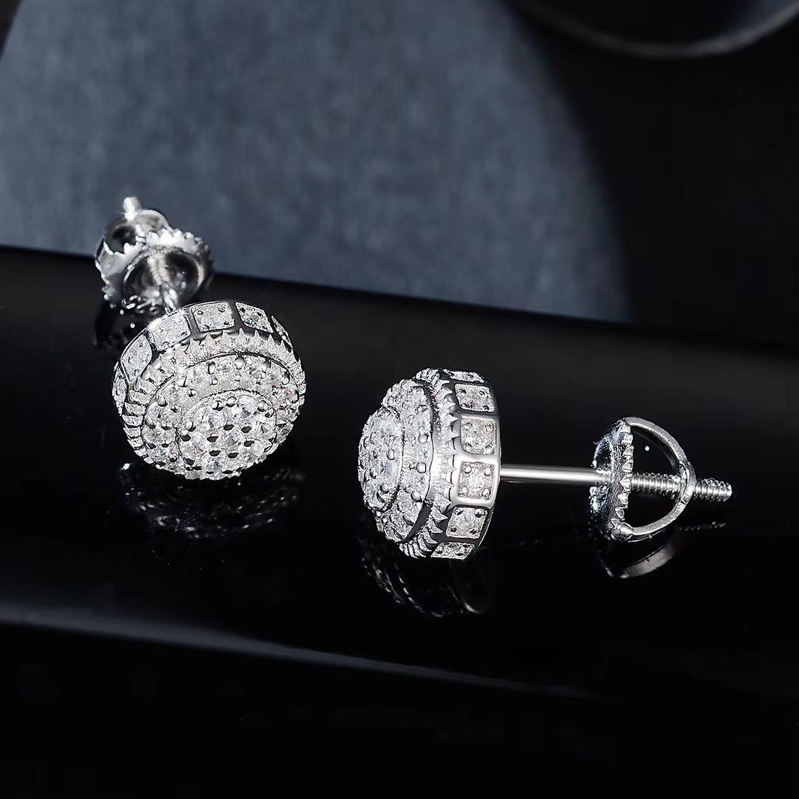 Iced Out VVS Moissanite Luxury Men's 925 Silver 6.5mm Stud Earrings