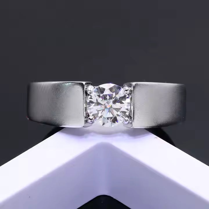 1ct Moissanite Men's 6.5mm VVS Moissanite 925 Silver Ring