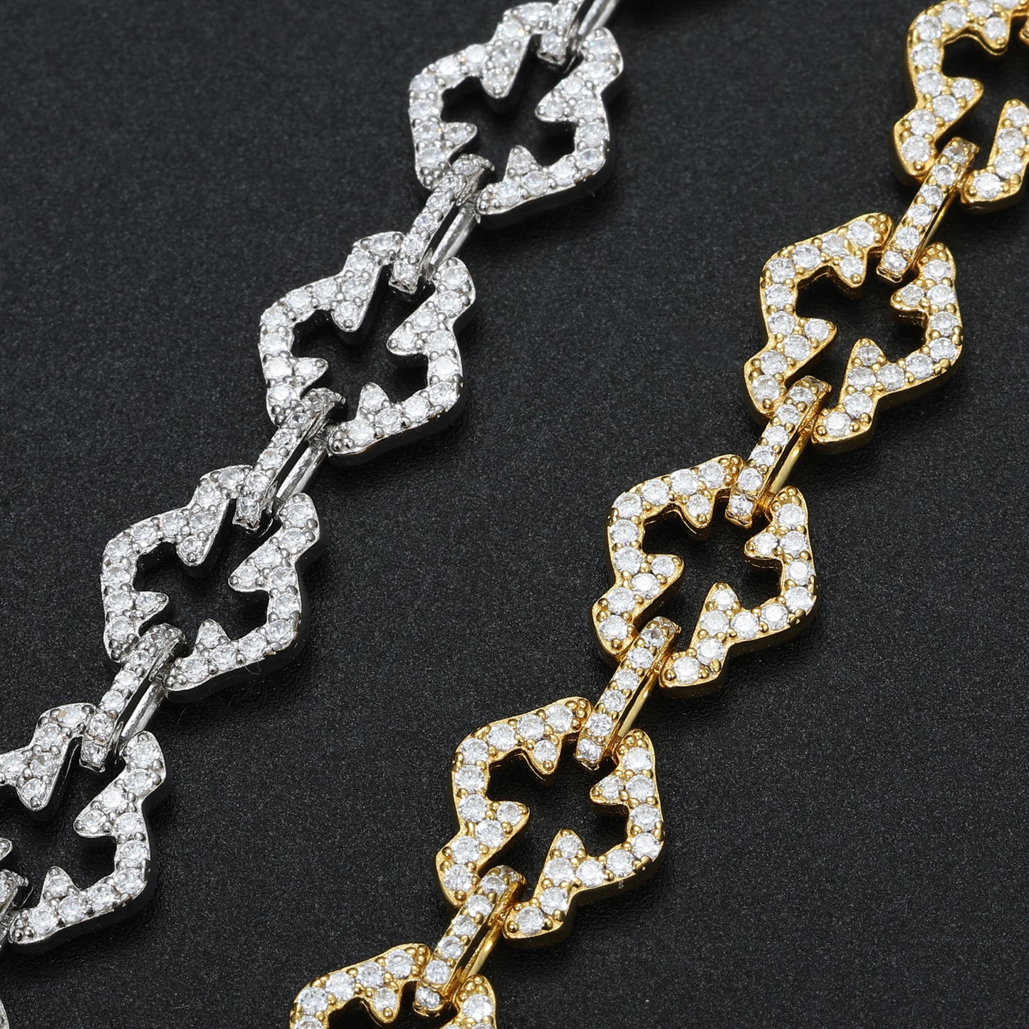 10mm Micro Paved VVS Moissanite 925 Silver Iced Out Cross Link Bracelet for Men