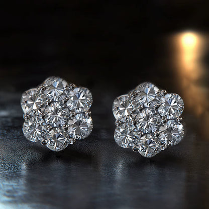 VVS Moissanite Stud Flower Cluster 925 Silver Earrings 6mm 7.5mm 9mm 10.5mm