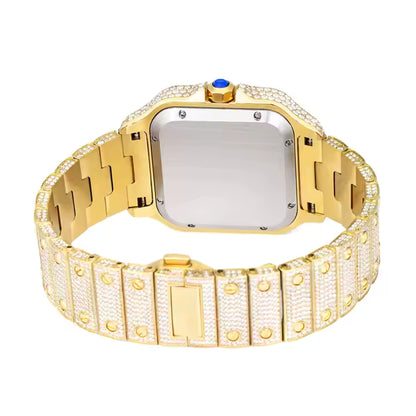 Iced Out VVS Moissanite Gold Square Watch for Man