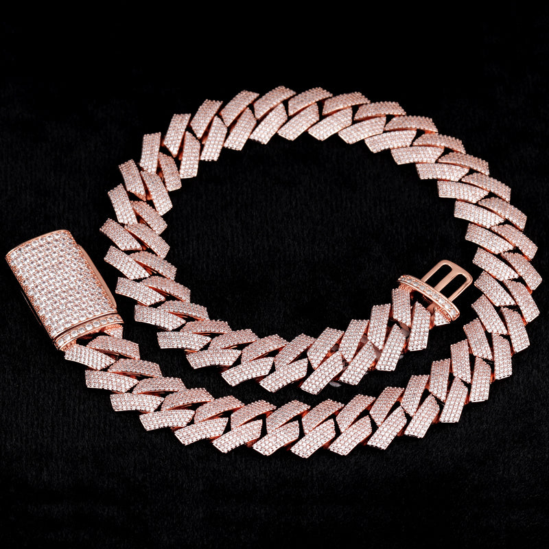 20mm 4rows VVS Moissanite Rose Gold Plated Cuban Link Chain for Men