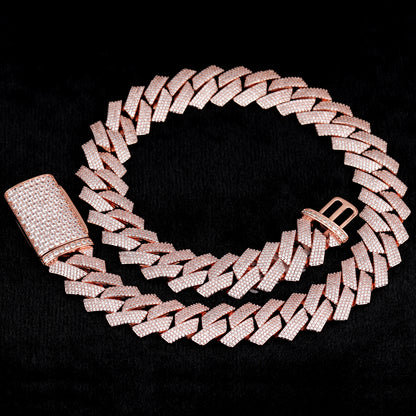 20mm 4rows VVS Moissanite Rose Gold Plated Cuban Link Chain for Men