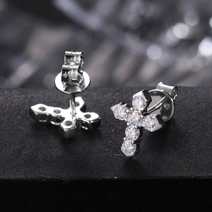 VVS Moissanite Iced Out Cross Stud 925 Silver Earrings