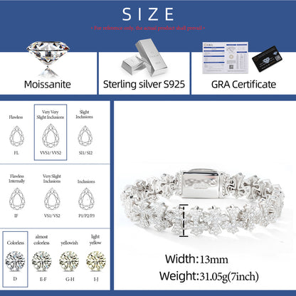 Mens 10mm 925 Silver VVS Moissanite Iced Out Cross Link Bracelet