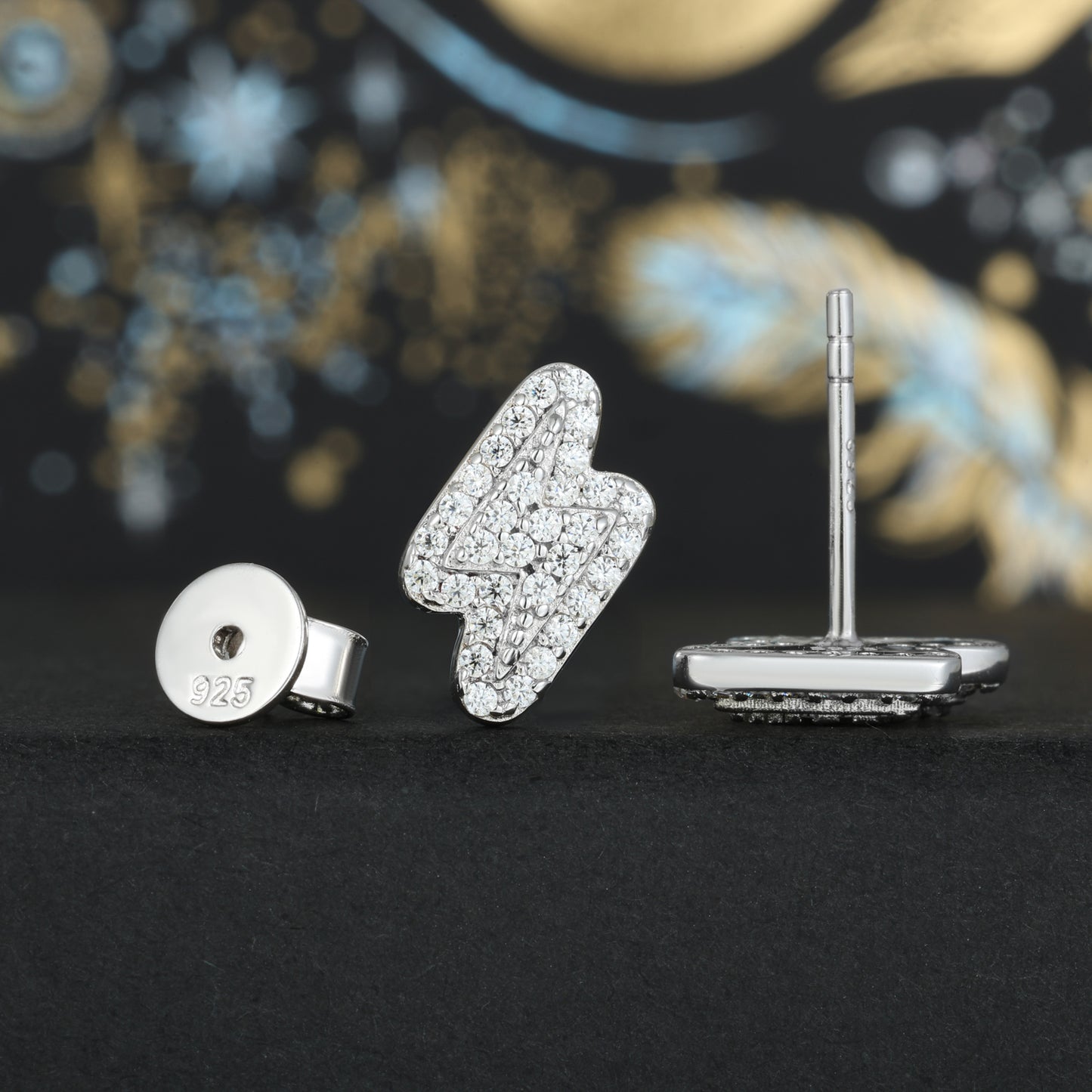 18K Gold Plated 925 Sterling Silver VVS Moissanite Lightning Bolts Stud Earrings