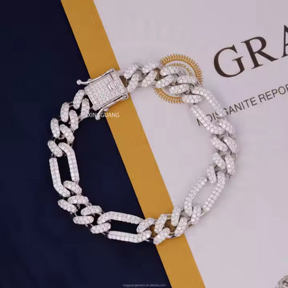 10MM 12MM 2Rows VVS Moissanite Diamonds 925 Silver Cuban Links Bracelet