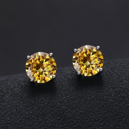 Multicolor VVS Moissanite 6.5mm Blue, Rose, Yellow Stud 925 Silver Earrings