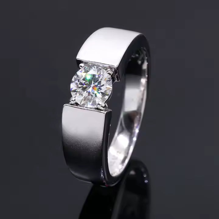 1ct Moissanite Men's 6.5mm VVS Moissanite 925 Silver Ring