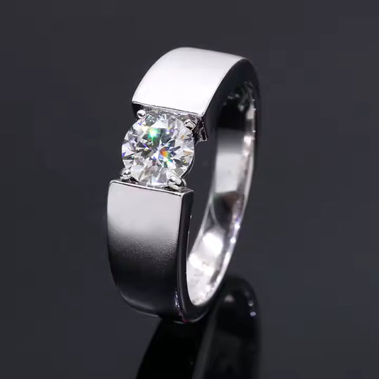 1ct Moissanite Men's 6.5mm VVS Moissanite 925 Silver Ring