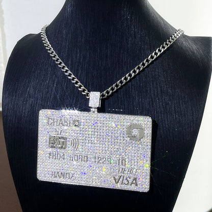 925 Silver Iced Out VVS Moissanite Credit Card Pendant Only