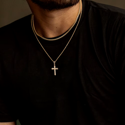 925 Silver VVS Moissanite Cross Pendant + 18 inch Necklace for Men