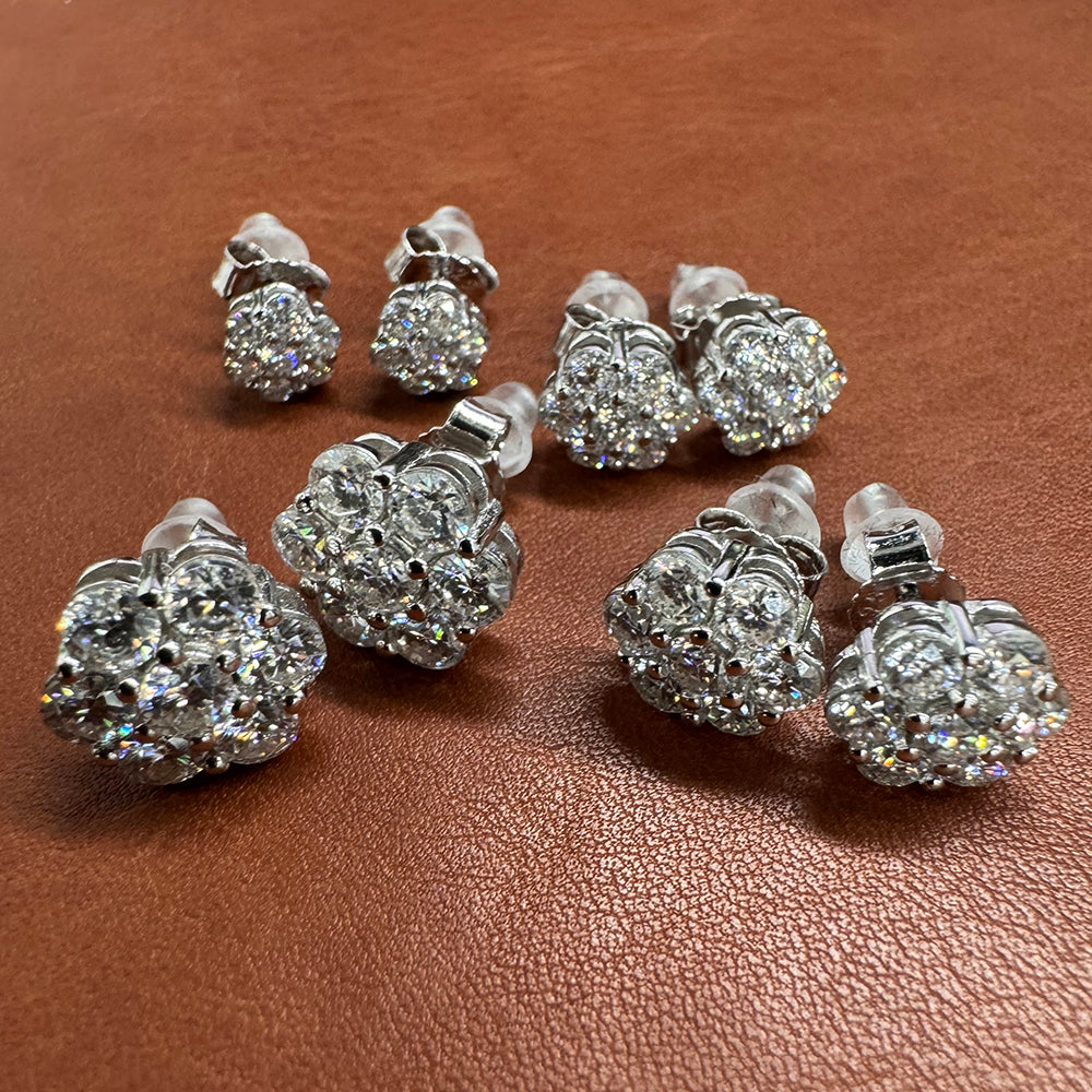 VVS Moissanite Stud Flower Cluster 925 Silver Earrings 6mm 7.5mm 9mm 10.5mm