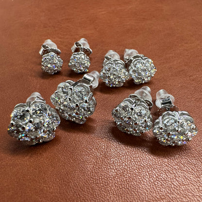 VVS Moissanite Stud Flower Cluster 925 Silver Earrings 6mm 7.5mm 9mm 10.5mm
