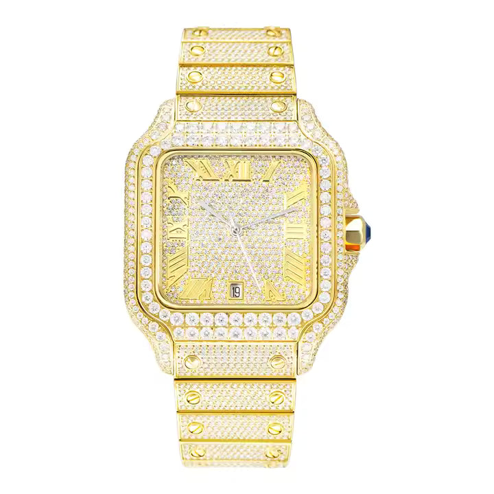 Iced Out VVS Moissanite Gold Square Watch for Man