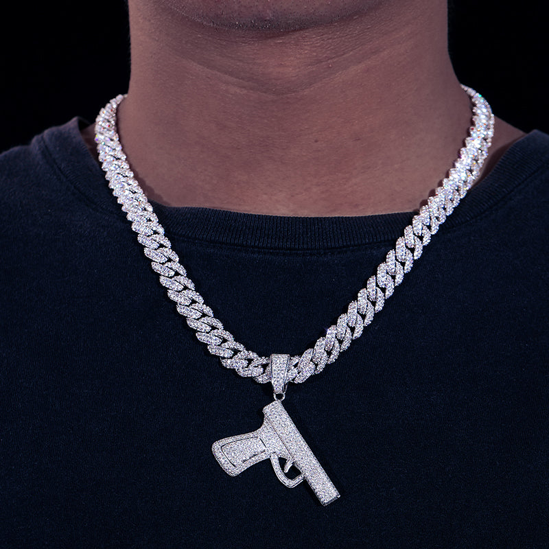 VVS Moissanite 925 Silver Iced Out Pistol Pendant Only