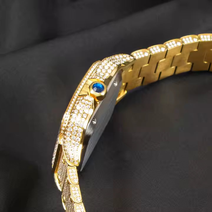 Iced Out VVS Moissanite Gold Square Watch for Man