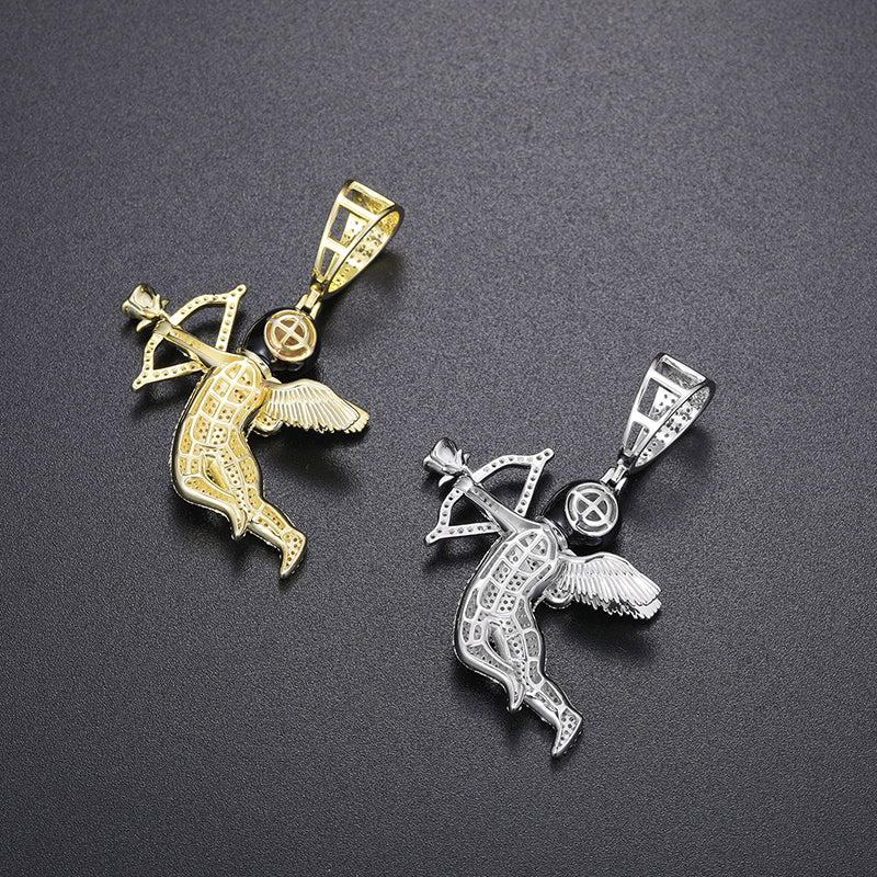 Iced Out VVS Moissanite Angel Cupid Black Masked Arrow of Eros 925 Silver Pendant Only