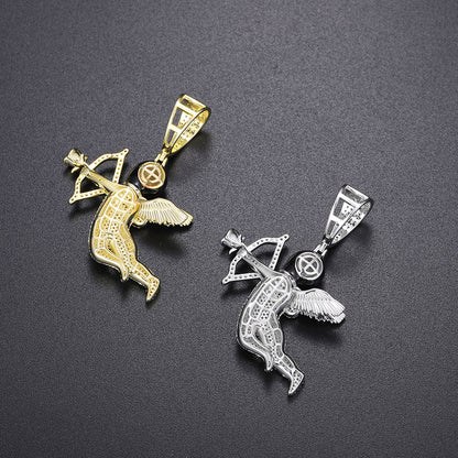 Iced Out VVS Moissanite Angel Cupid Black Masked Arrow of Eros 925 Silver Pendant Only