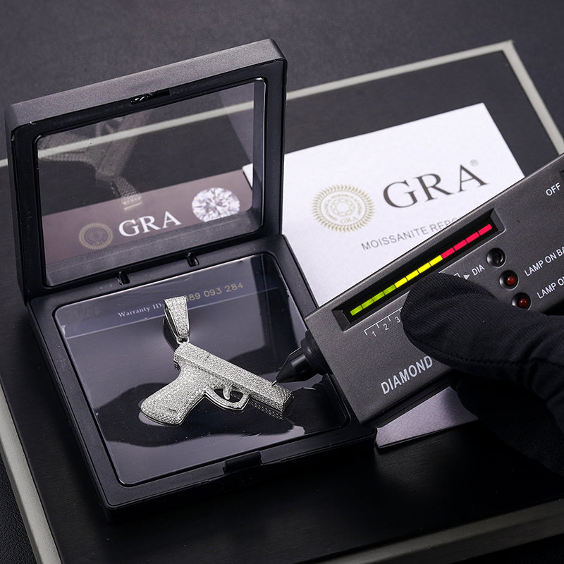 VVS Moissanite 925 Silver Iced Out Pistol Pendant Only