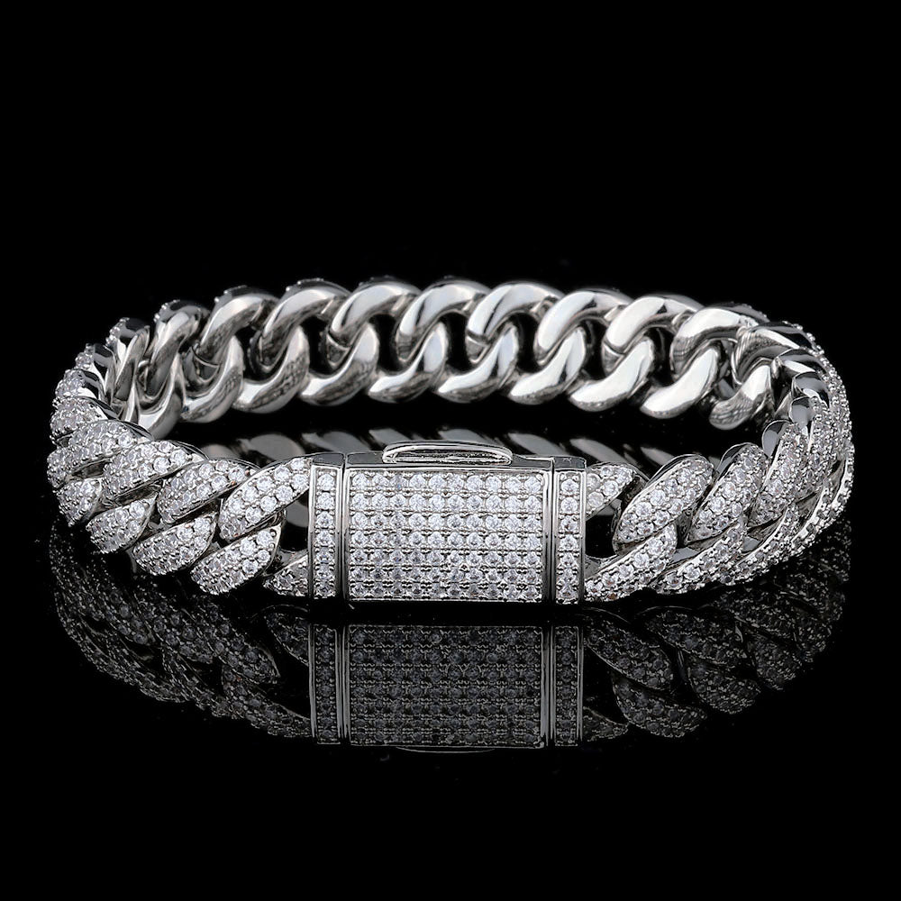 10mm Iced Out VVS Moissanite Cuban Link Chain Silver 925 Bracelet