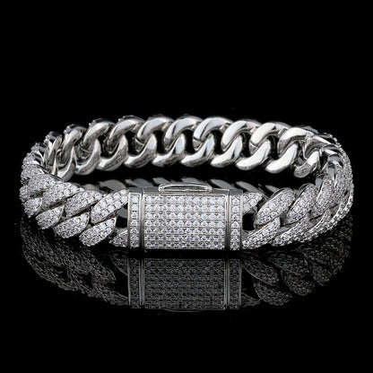 10mm Iced Out VVS Moissanite Cuban Link Chain Silver 925 Bracelet