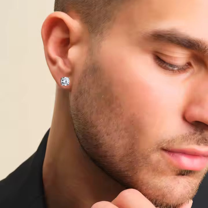 VVS Moissanite Fully Customizable Men's Stud 925 Silver Earrings 4MM-7.5MM