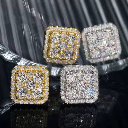 VVS Moissanite 10MM Gold Silver Square Stud Earrings for Men