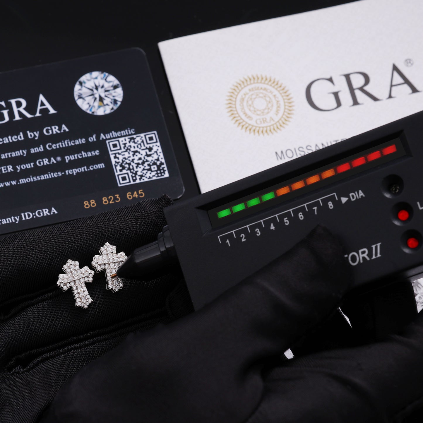 VVS Moissanite 1.5cm by 1.1cm Baguette Cross Earrings With 925 Silver Backings