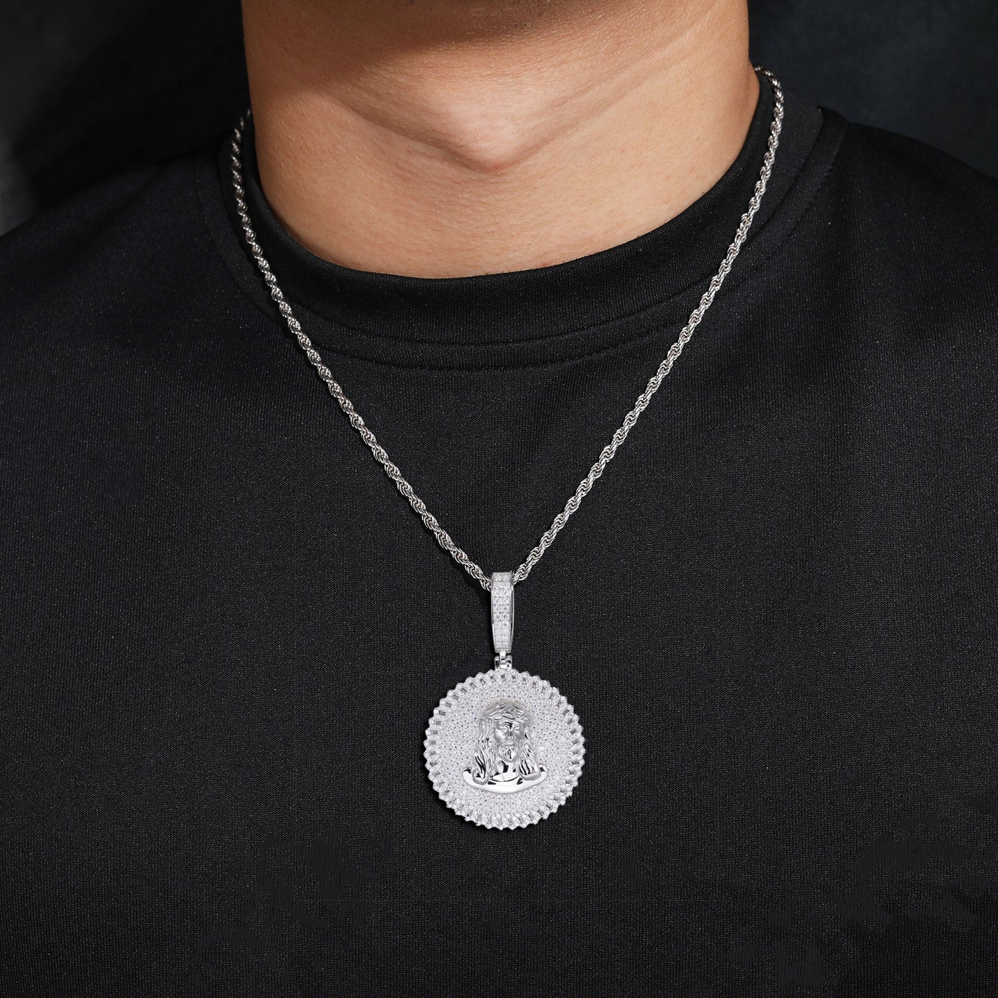 VVS Moissanite Iced Out Jesus 60mm by 38mm Circle Geometric Cuban Side 925 Silver Pendant Only