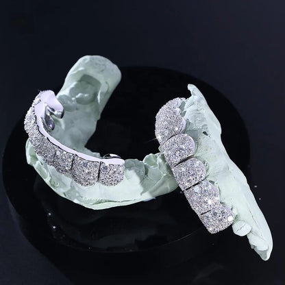 Custom VVS Moissanite 925 Sterling Silver Mosaic Set Grills for Teeth 8 on 8