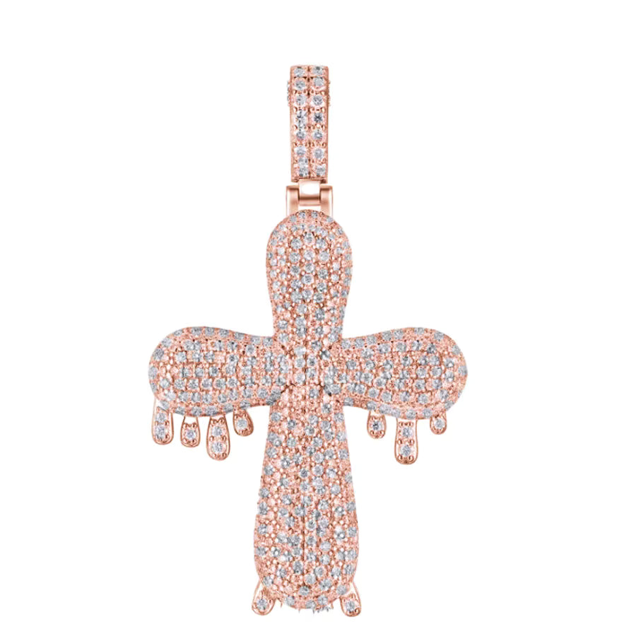 5.7 Carat VVS Moissanite Dripping Cross 925 Silver Pendant