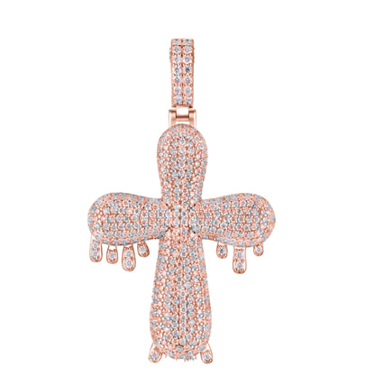 5.7 Carat VVS Moissanite Dripping Cross 925 Silver Pendant
