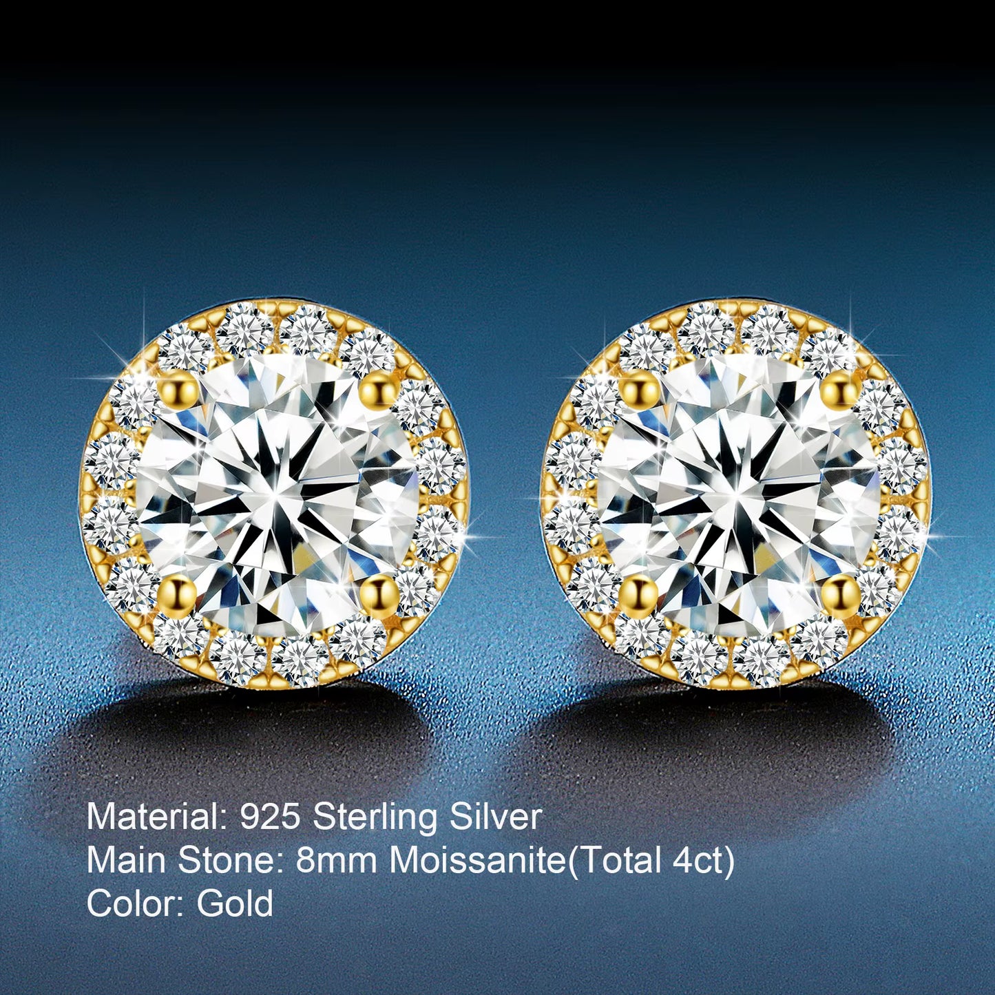 10MM Halo Moissanite Stud Earrings 925 Silver