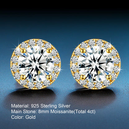 10MM Halo Moissanite Stud Earrings 925 Silver