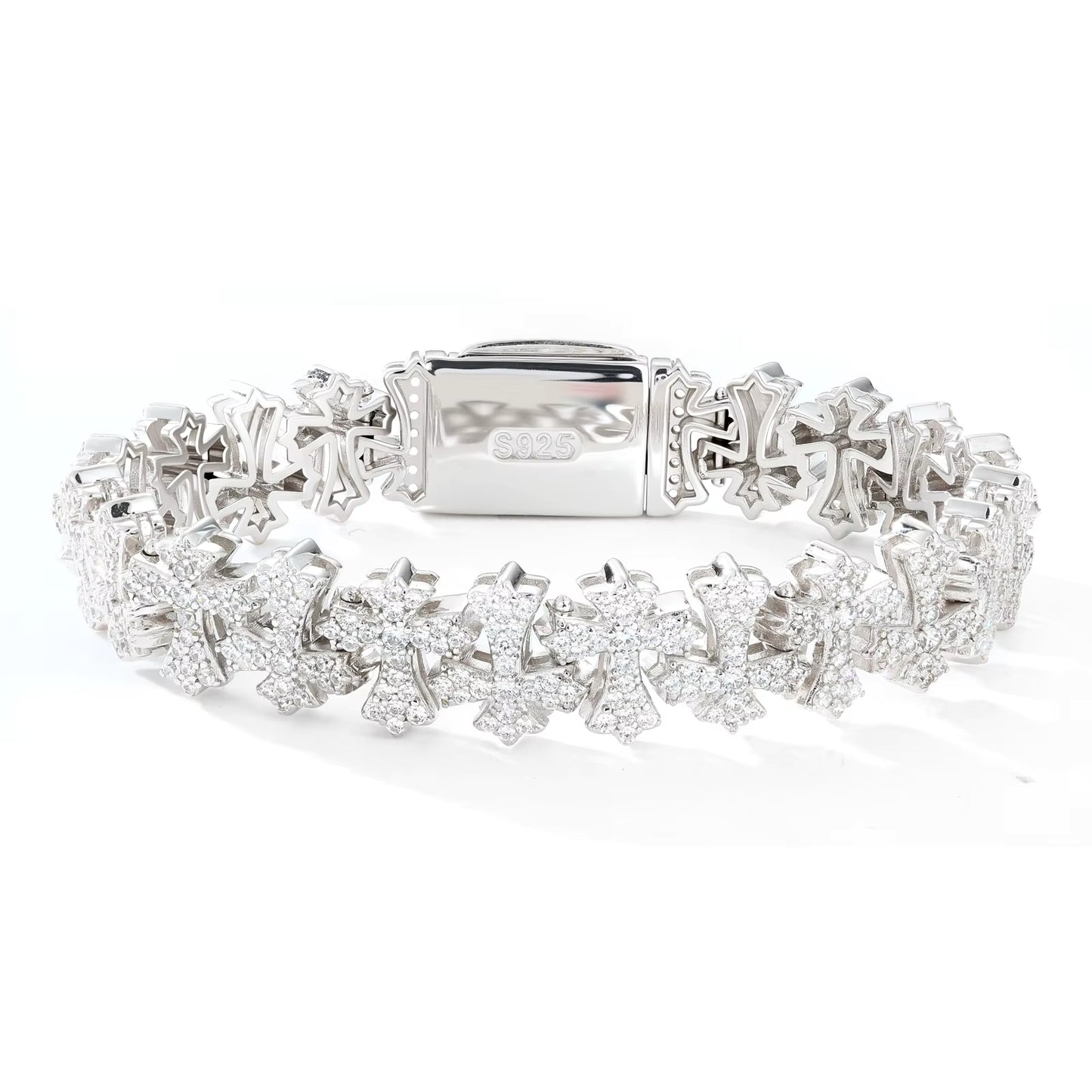 Mens 10mm 925 Silver VVS Moissanite Iced Out Cross Link Bracelet