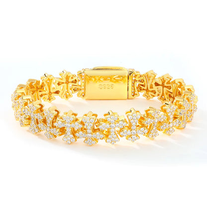 Mens 10mm 925 Silver VVS Moissanite Iced Out Cross Link Bracelet