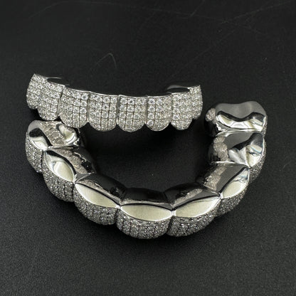 Custom VVS Moissanite Diamond 925 Silver Baguette Round Cut Cluster Grills