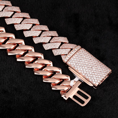 20mm 4rows VVS Moissanite Rose Gold Plated Cuban Link Chain for Men