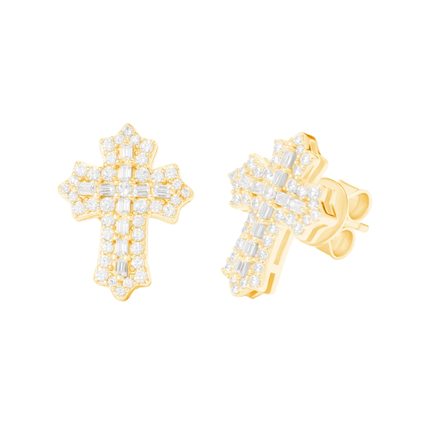 VVS Moissanite 1.5cm by 1.1cm Baguette Cross Earrings With 925 Silver Backings