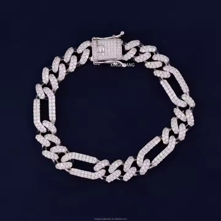 10MM 12MM 2Rows VVS Moissanite Diamonds 925 Silver Cuban Links Bracelet