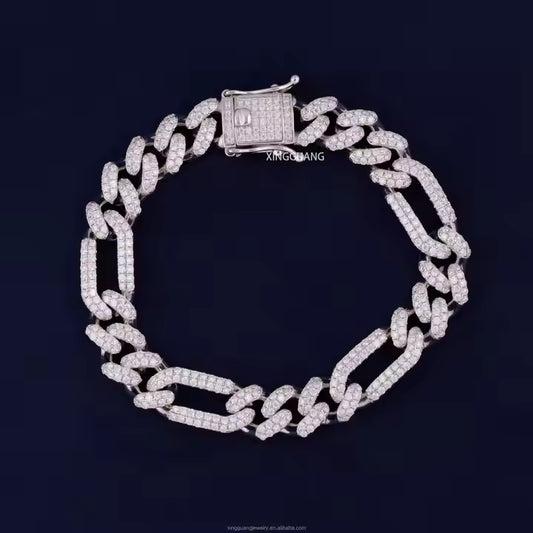 10MM 12MM 2Rows VVS Moissanite Diamonds 925 Silver Cuban Links Bracelet