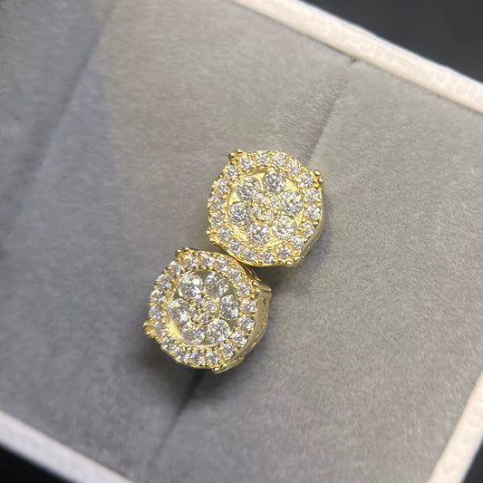 Iced Out Halo Cluster Earrings VVS Moissanite Stud 925 Silver Earring