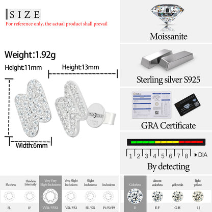 18K Gold Plated 925 Sterling Silver VVS Moissanite Lightning Bolts Stud Earrings