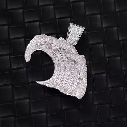 VVS Moissanite Men's Iced Out 925 Silver Wave Pendant Only