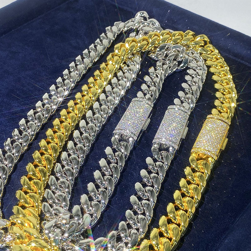 Gold Plated VVS Moissanite 925 Silver Cuban Link Chain