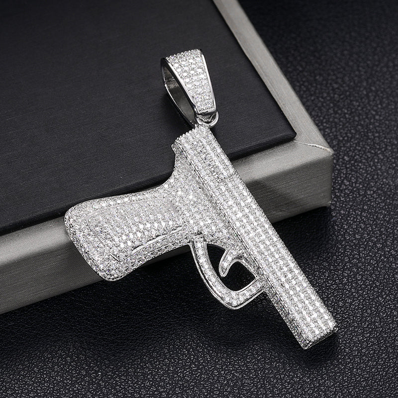 VVS Moissanite 925 Silver Iced Out Pistol Pendant Only