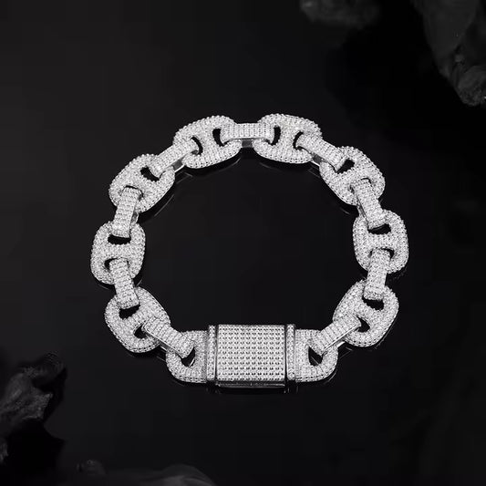 VVS Moissanite Jewelry 14mm Cuban Link 925 Silver Bracelet